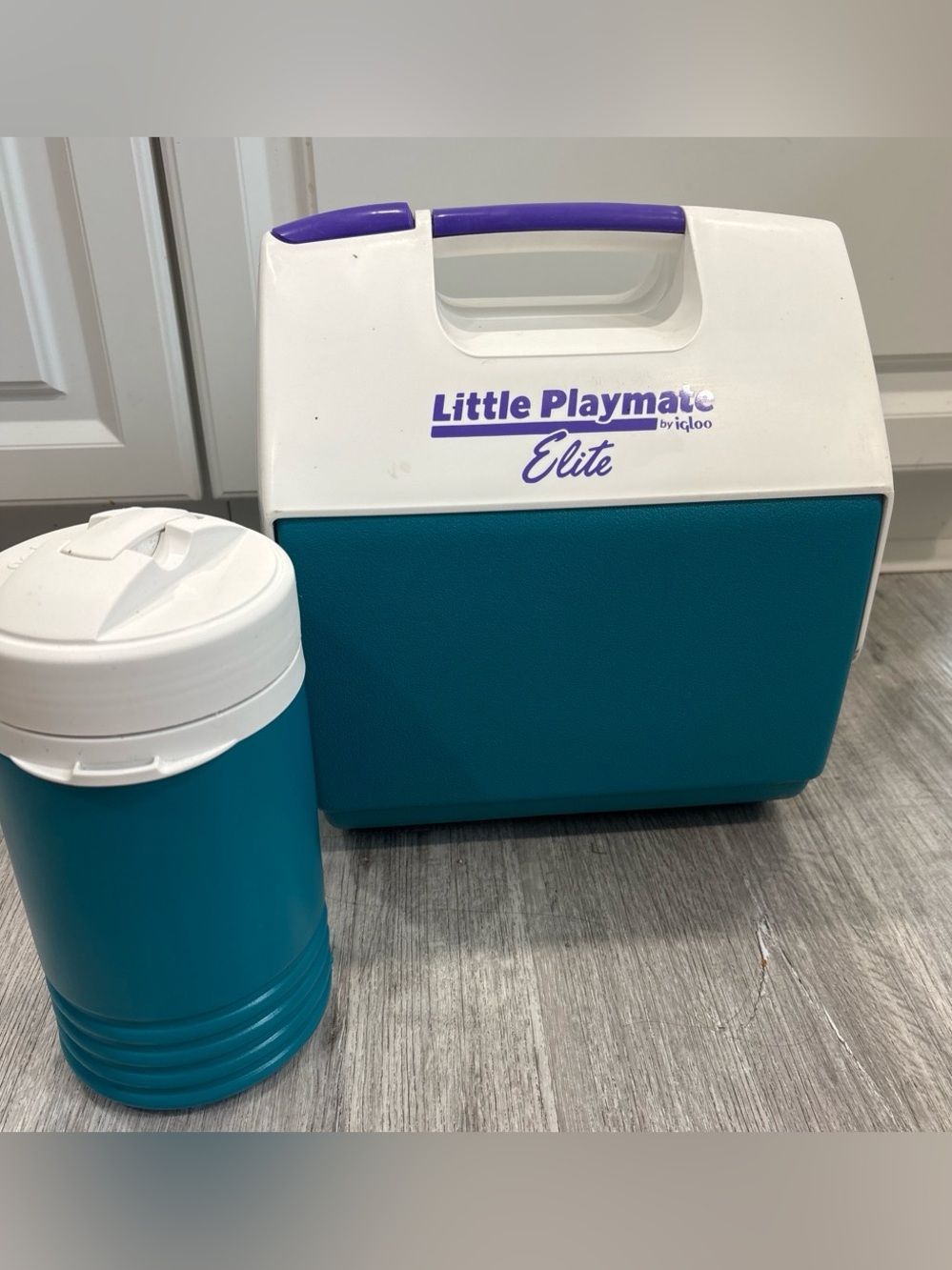 Igloo Little Playmate Elite Teal, White & Purple Cooler w thermos vintage USA